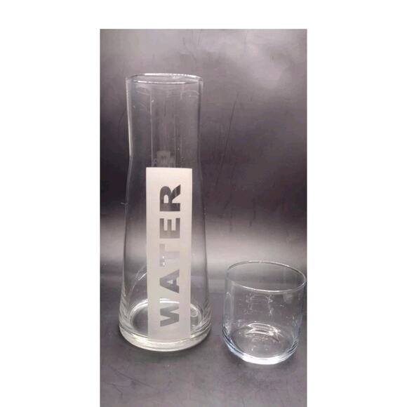 Mid Century Modern Torre & Tagus Etched Tumble - Up Water Carafe With Glass - Picture 1 of 3